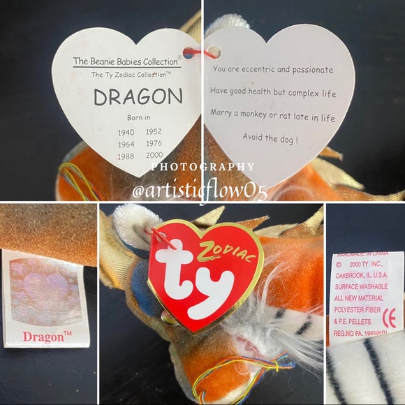 NEW! RARE! Vintage! 2000 TY Beanie Baby - Zodiac Dragon, Monkey, Horse, & Tiger - Picture 6 of 12